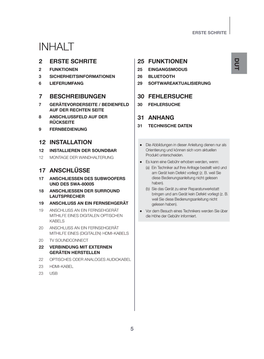 Samsung HW-K470/ZF, HW-K470/EN manual Inhalt, Beschreibungen 