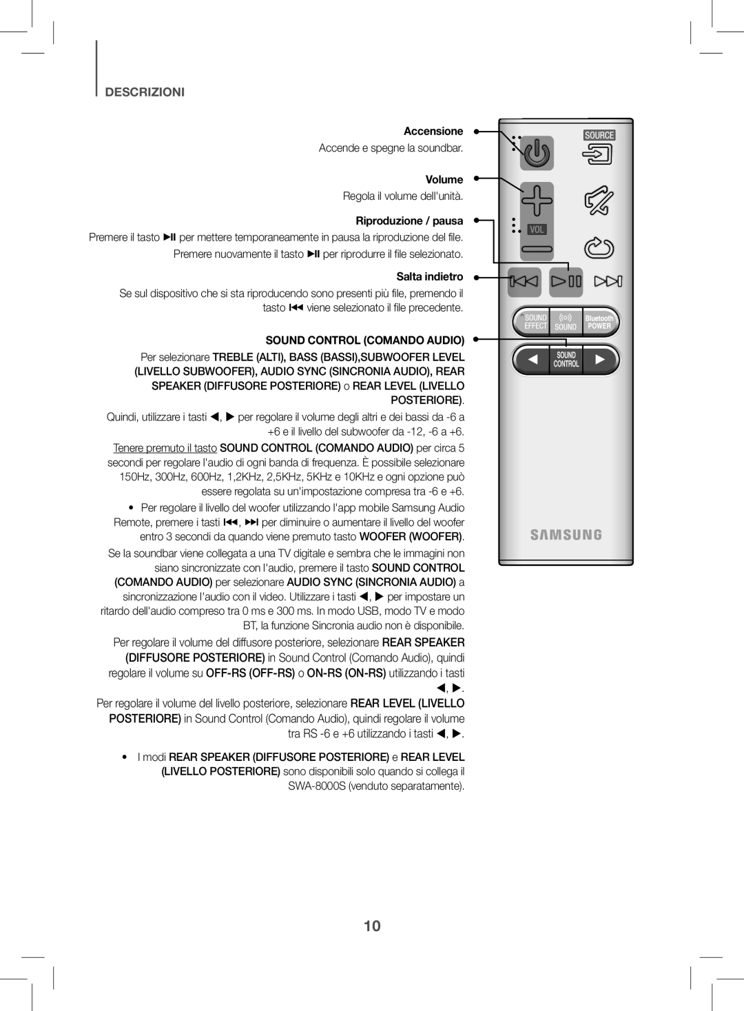 Samsung HW-K470/EN manual Accensione, Accende e spegne la soundbar 