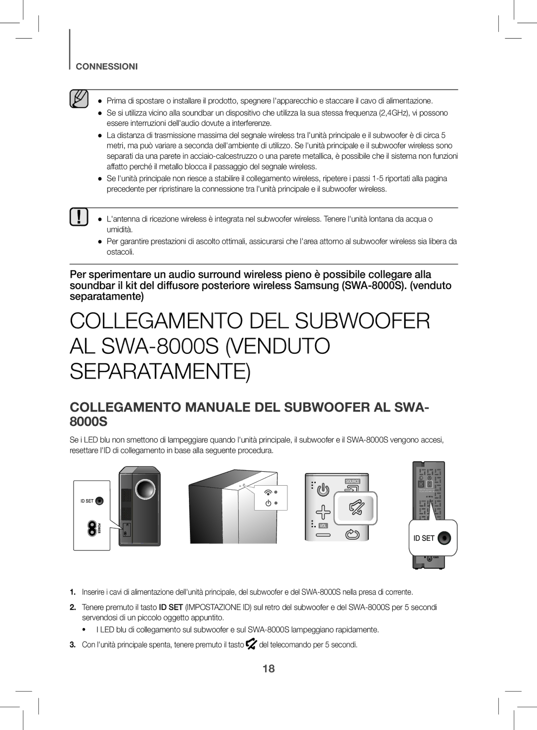 Samsung HW-K470/EN manual Collegamento Manuale DEL Subwoofer AL SWA- 8000S 