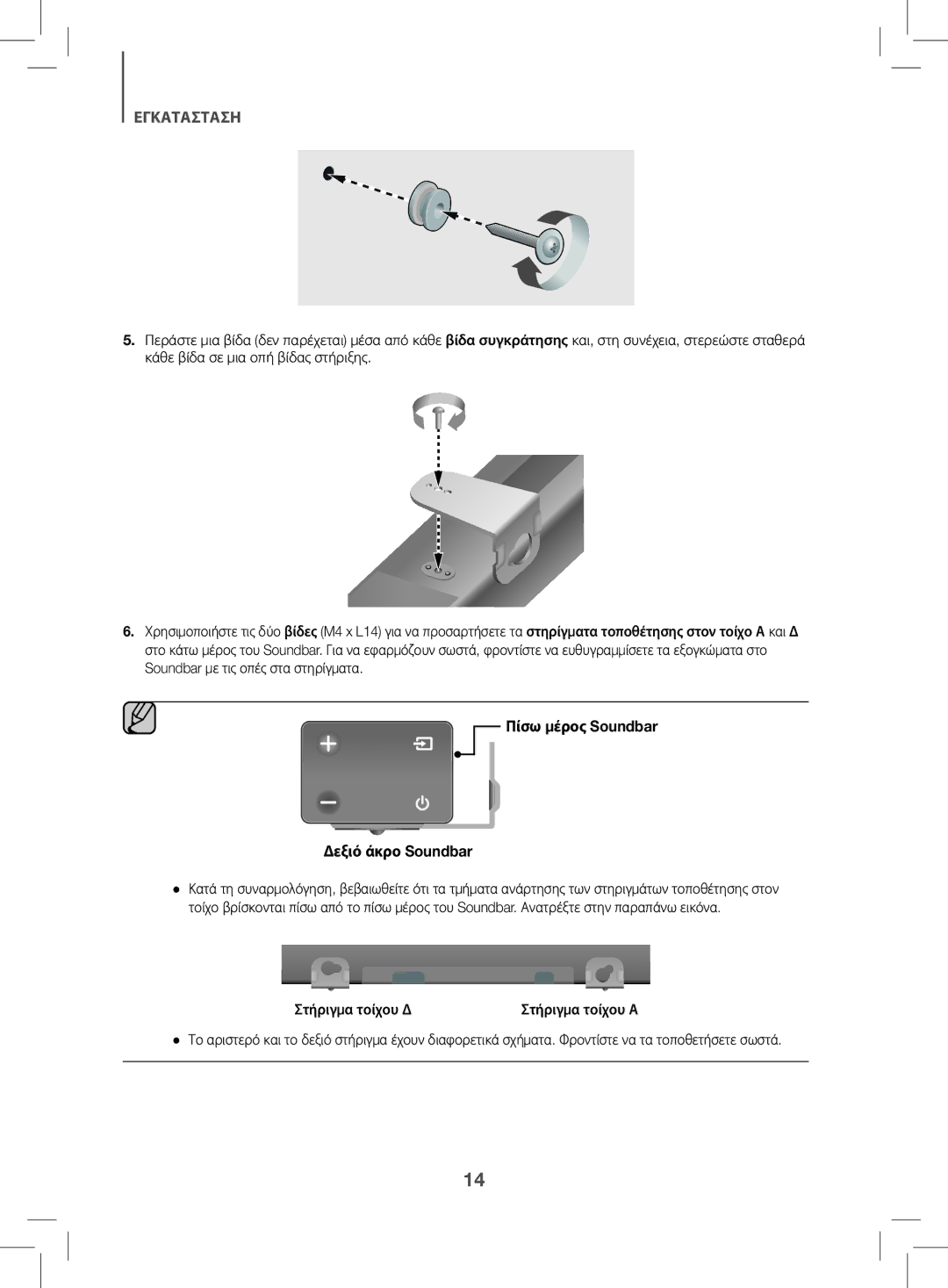 Samsung HW-K470/EN manual Πίσω μέρος Soundbar Δεξιό άκρο Soundbar, Στήριγμα τοίχου Δ Στήριγμα τοίχου Α 