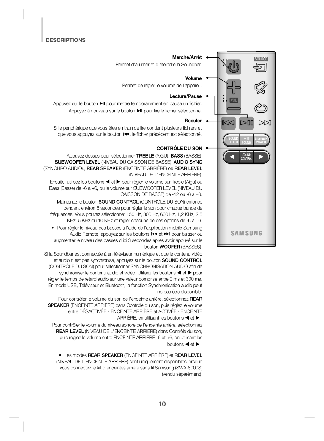 Samsung HW-K470/ZF manual Marche/Arrêt, Permet d’allumer et d’éteindre la Soundbar 