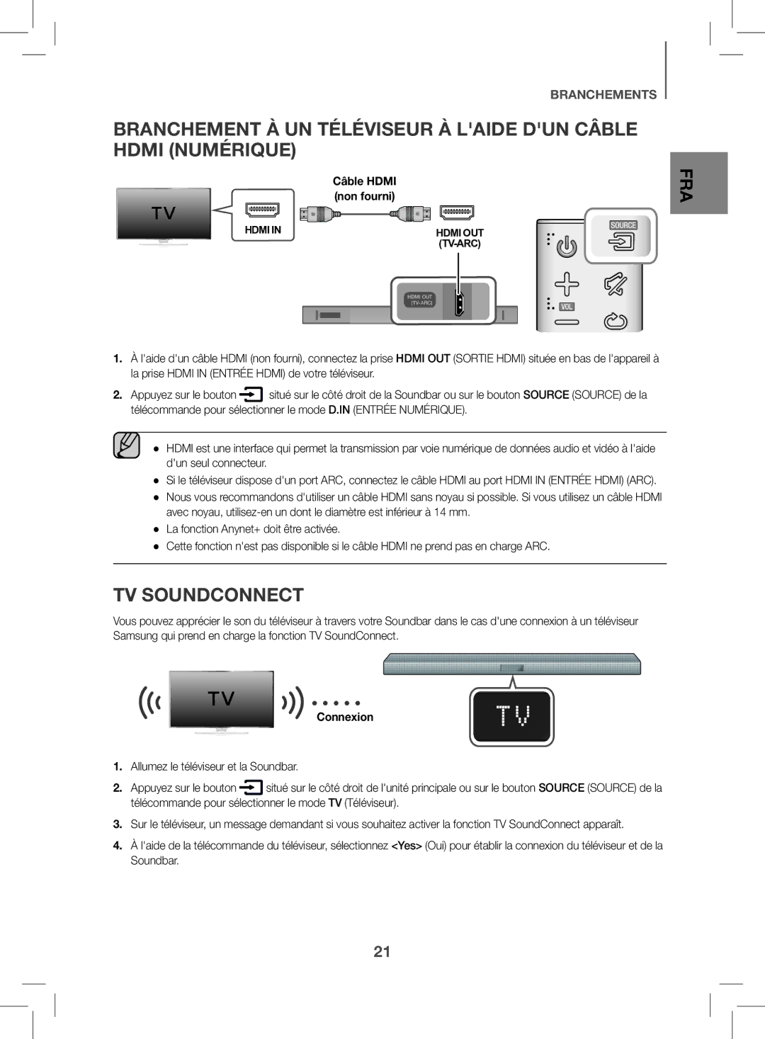 Samsung HW-K470/ZF manual TV Soundconnect, Connexion 