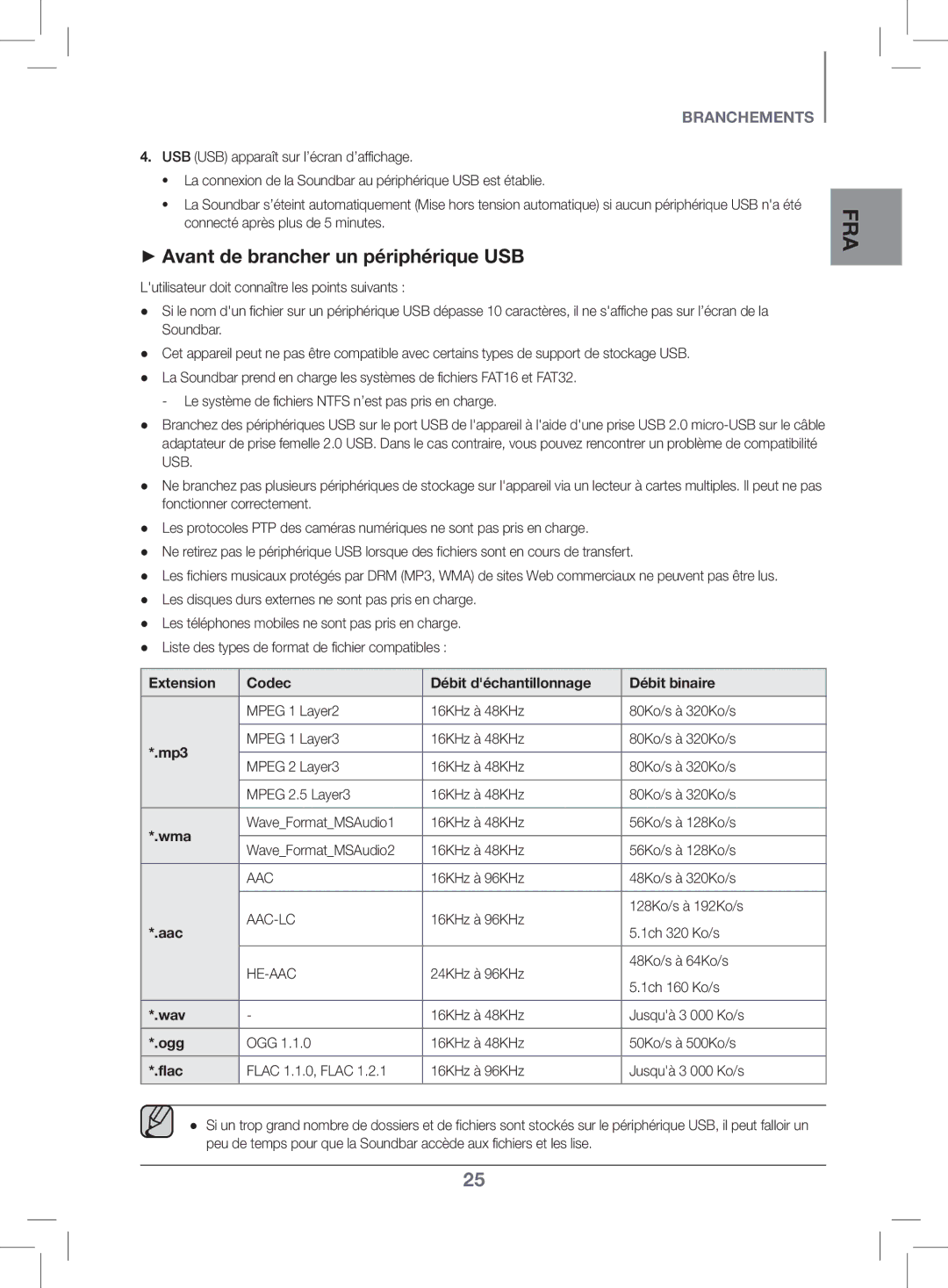 Samsung HW-K470/ZF manual ++Avant de brancher un périphérique USB 