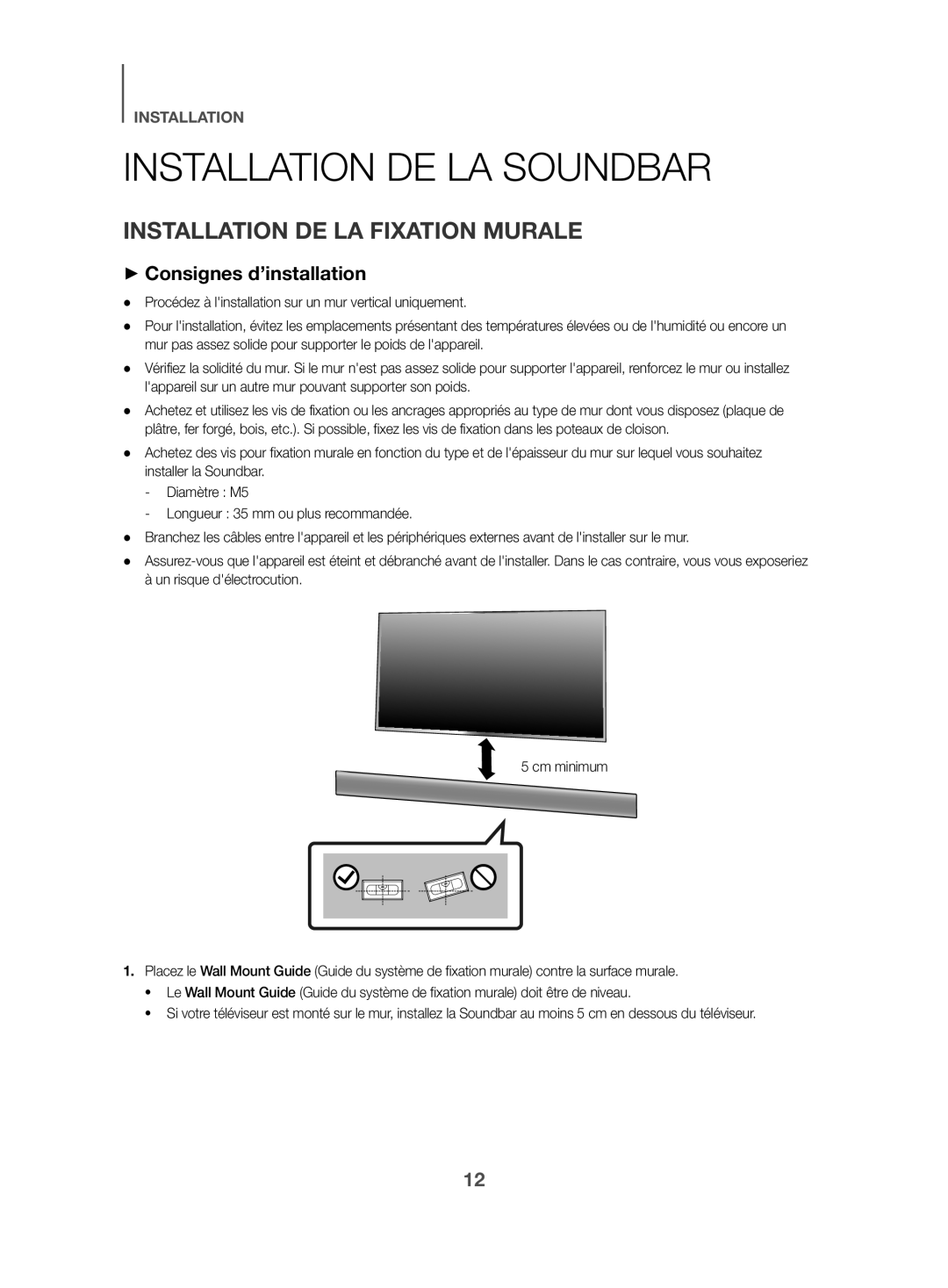 Samsung HW-K470/ZF manual Installation DE LA Soundbar, Installation DE LA Fixation Murale, ++Consignes d’installation 