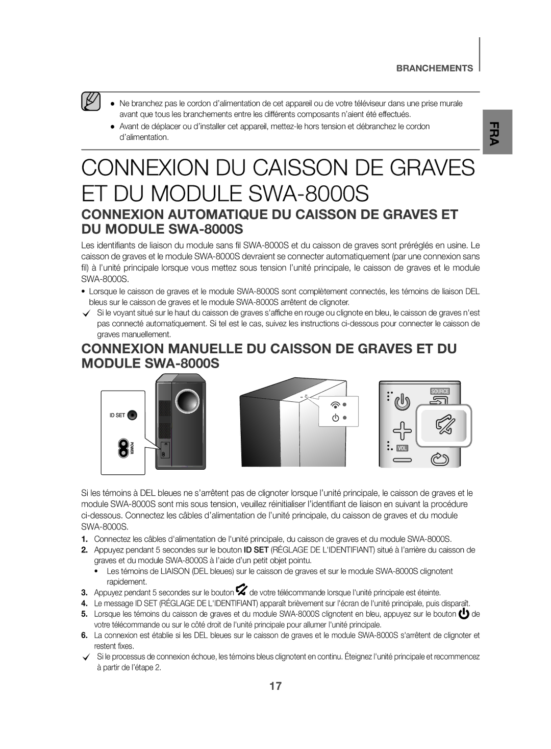 Samsung HW-K470/ZF manual Connexion DU Caisson DE Graves ET DU Module SWA-8000S 