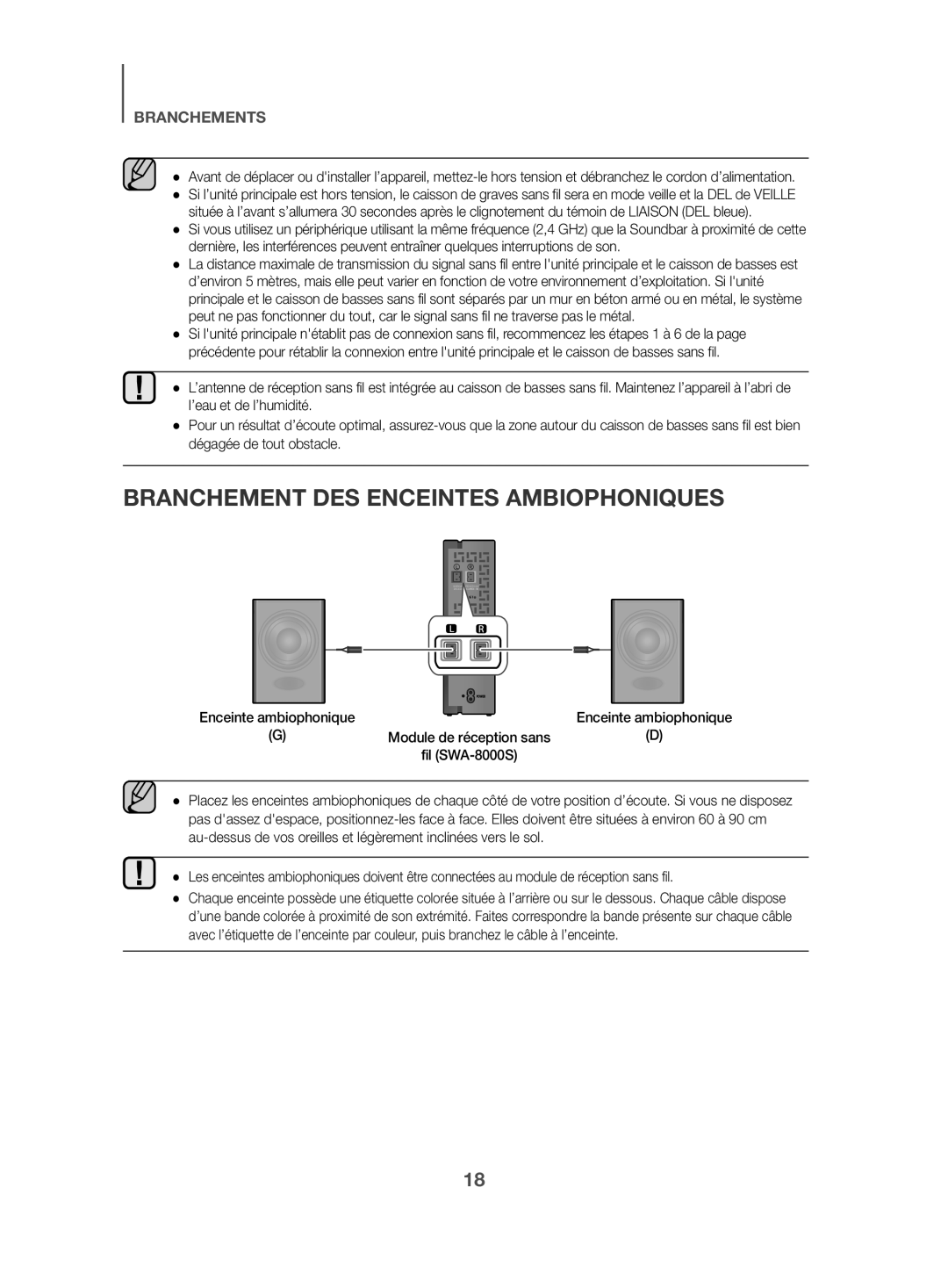 Samsung HW-K470/ZF manual Branchement DES Enceintes Ambiophoniques 