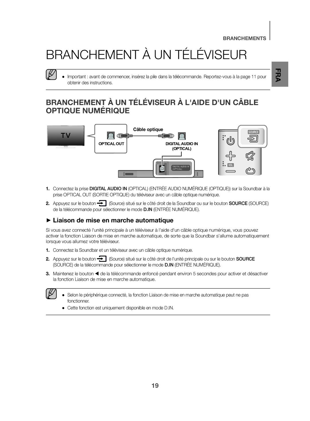 Samsung HW-K470/ZF manual Branchement À UN Téléviseur, ++Liaison de mise en marche automatique 