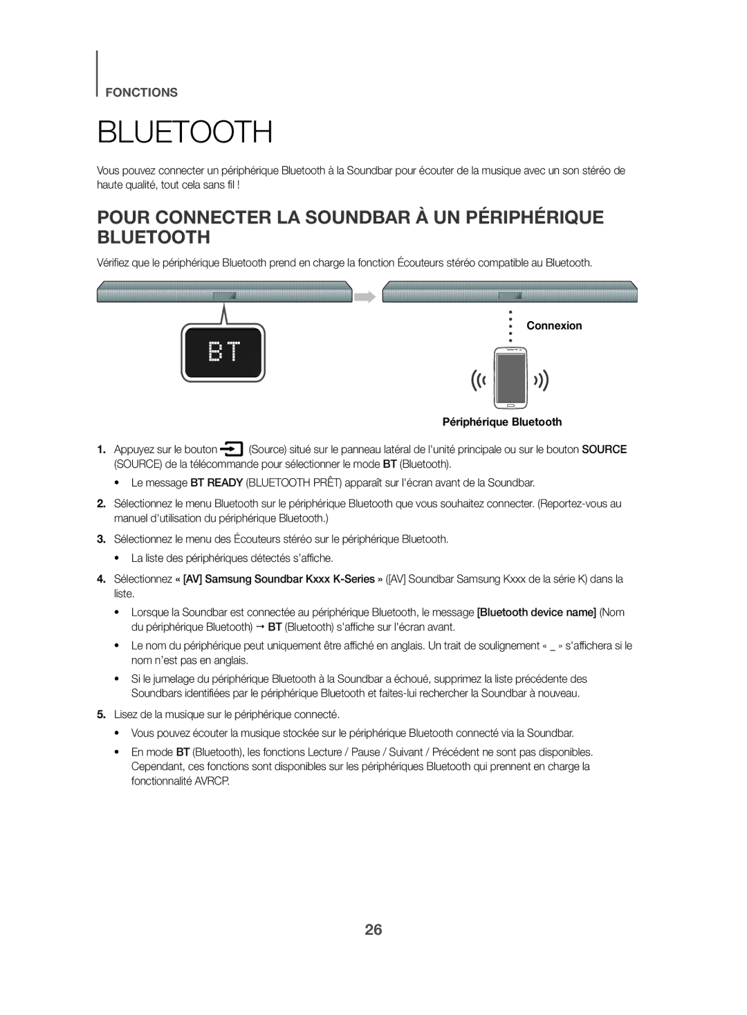 Samsung HW-K470/ZF manual Pour Connecter LA Soundbar À UN Périphérique Bluetooth 