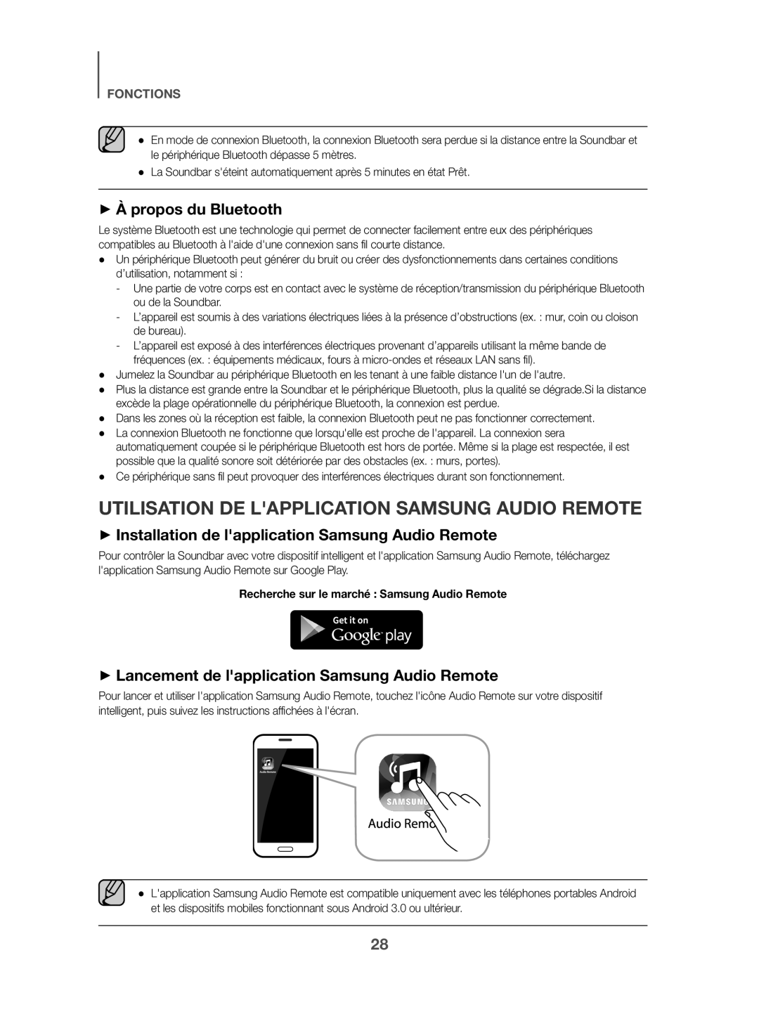 Samsung HW-K470/ZF manual ++À propos du Bluetooth, ++Lancement de lapplication Samsung Audio Remote 