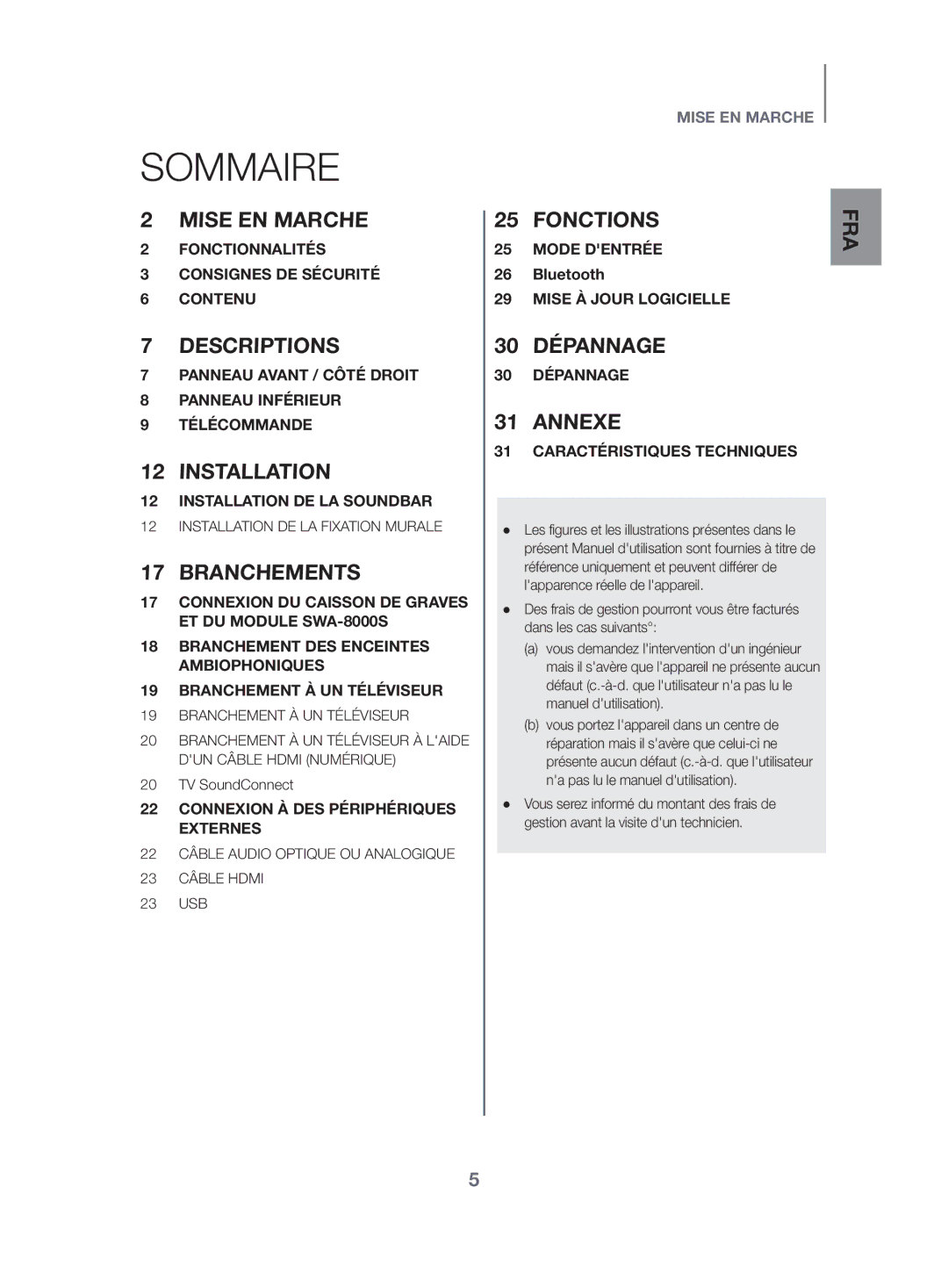 Samsung HW-K470/ZF manual Sommaire, Branchements 