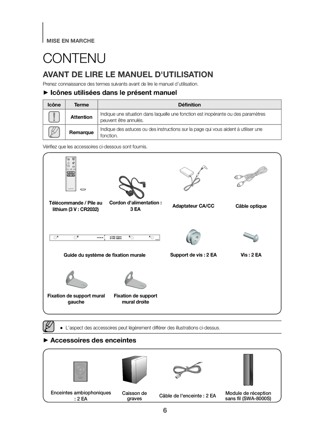 Samsung HW-K470/ZF manual Contenu, Avant DE Lire LE Manuel Dutilisation, ++Icônes utilisées dans le présent manuel 