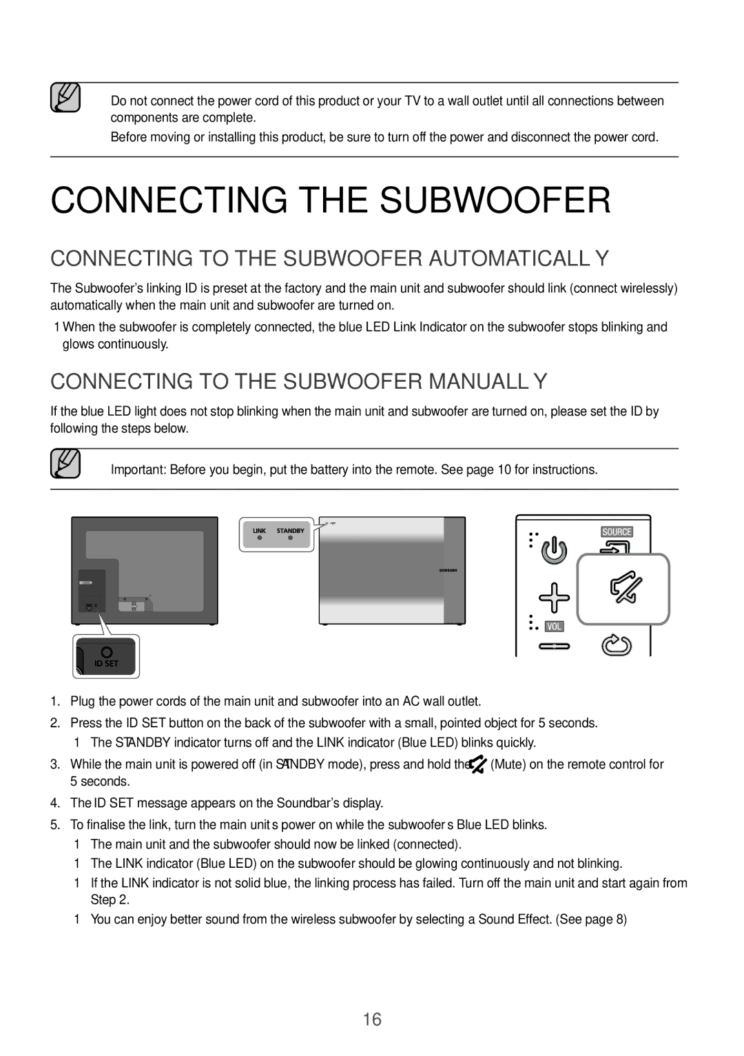 Samsung HW-K550/UM manual Connecting the Subwoofer, Connecting to the Subwoofer Automatically 