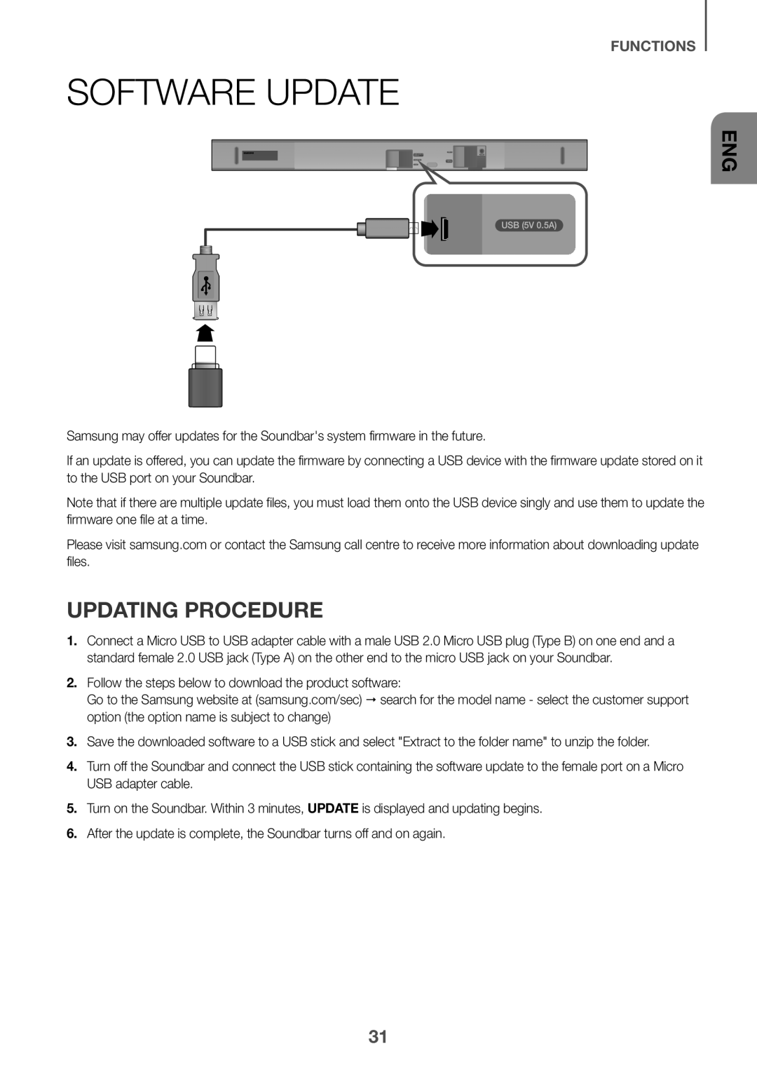 Samsung HW-K550/UM manual Software Update, Updating Procedure 