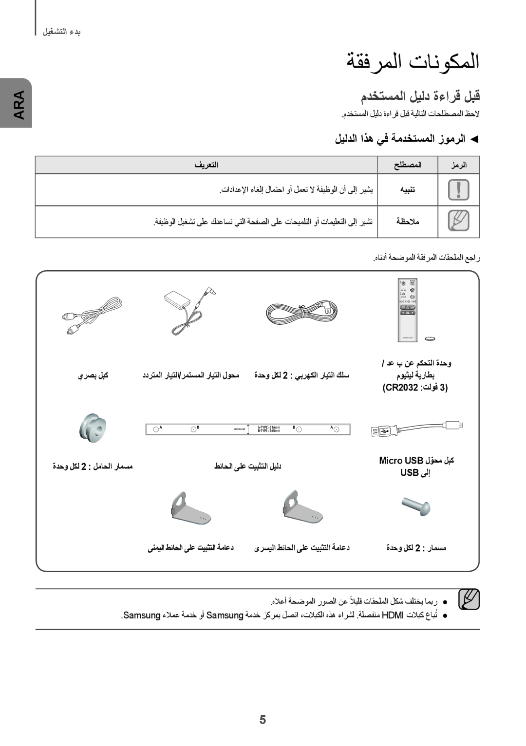 Samsung HW-K550/UM manual ةقفرملا تانوكملا, مدختسملا ليلد ةءارق لبق, ليلدلا اذه يف ةمدختسملا زومرلا 