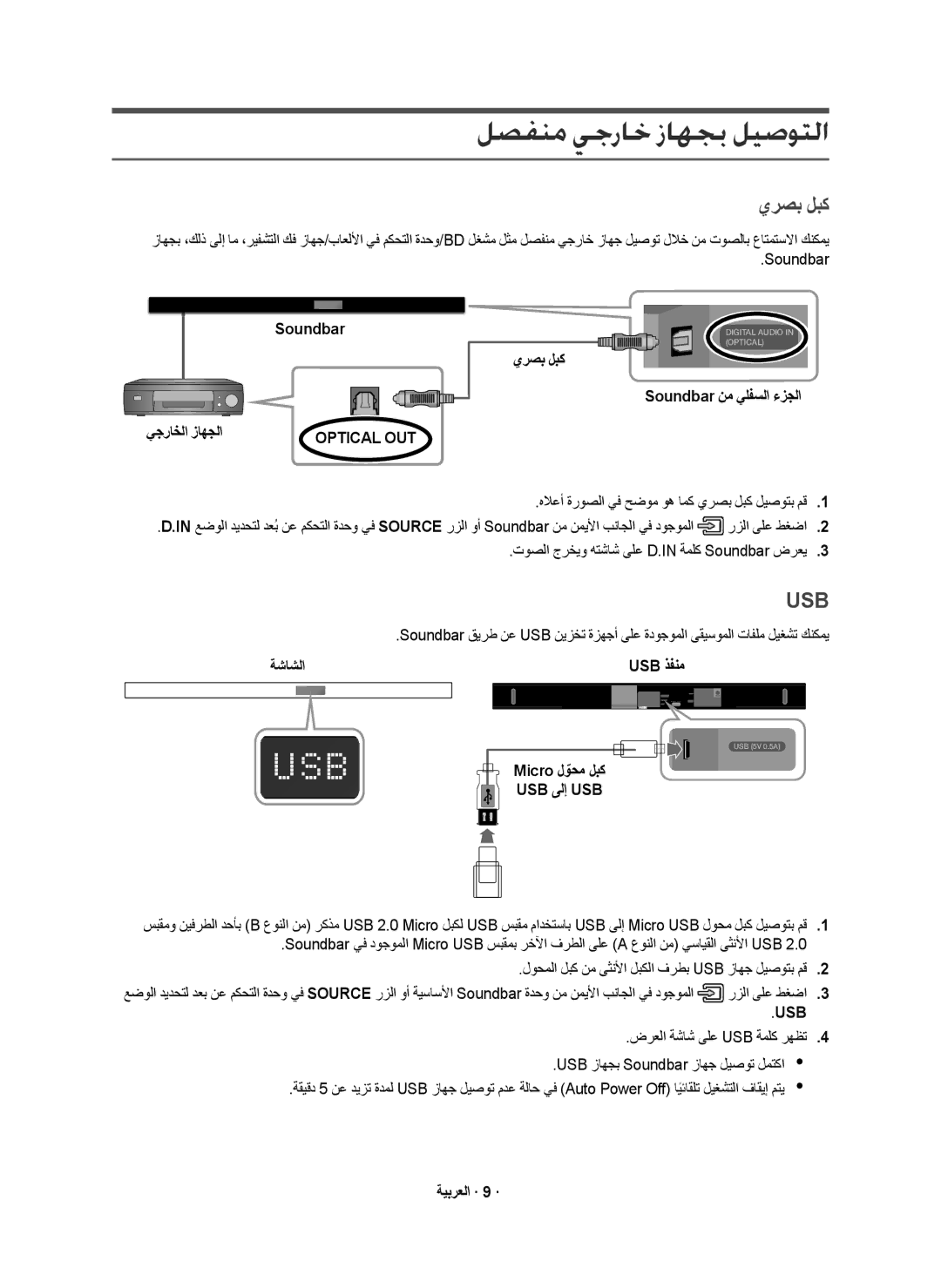 Samsung HW-K550/UM manual ﻞﺼﻔﻨﻣ ﻲﺟﺭﺎﺧ ﺯﺎﻬﺠﺑ ﻞﻴﺻﻮﺘﻟﺍ, ﻱﺭﺻﺑ ﻝﺑﻛ 