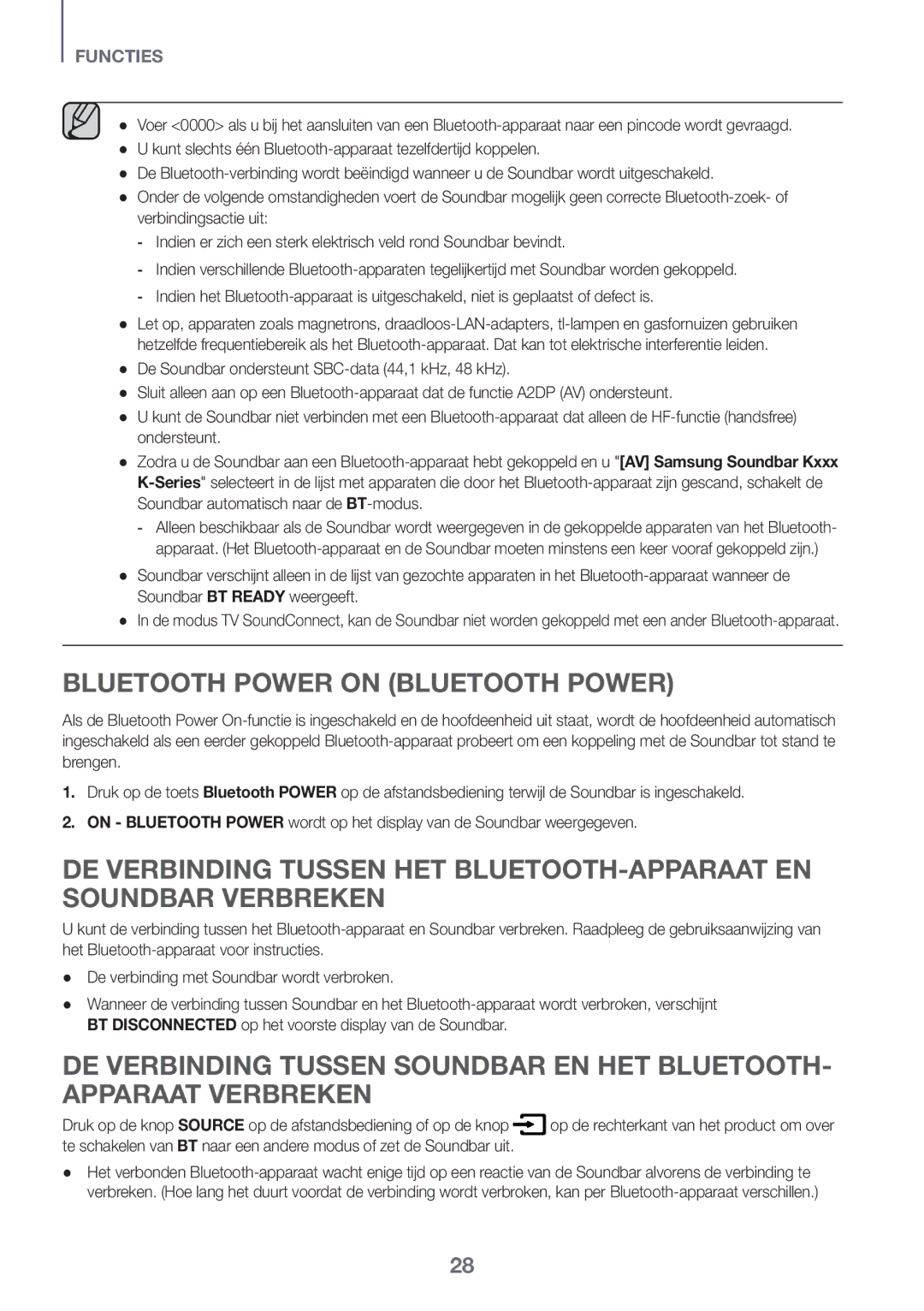 Samsung HW-K561/XE, HW-K551/EN, HW-K550/EN, HW-K551/ZF manual Bluetooth Power on Bluetooth Power, Soundbar BT Ready weergeeft 