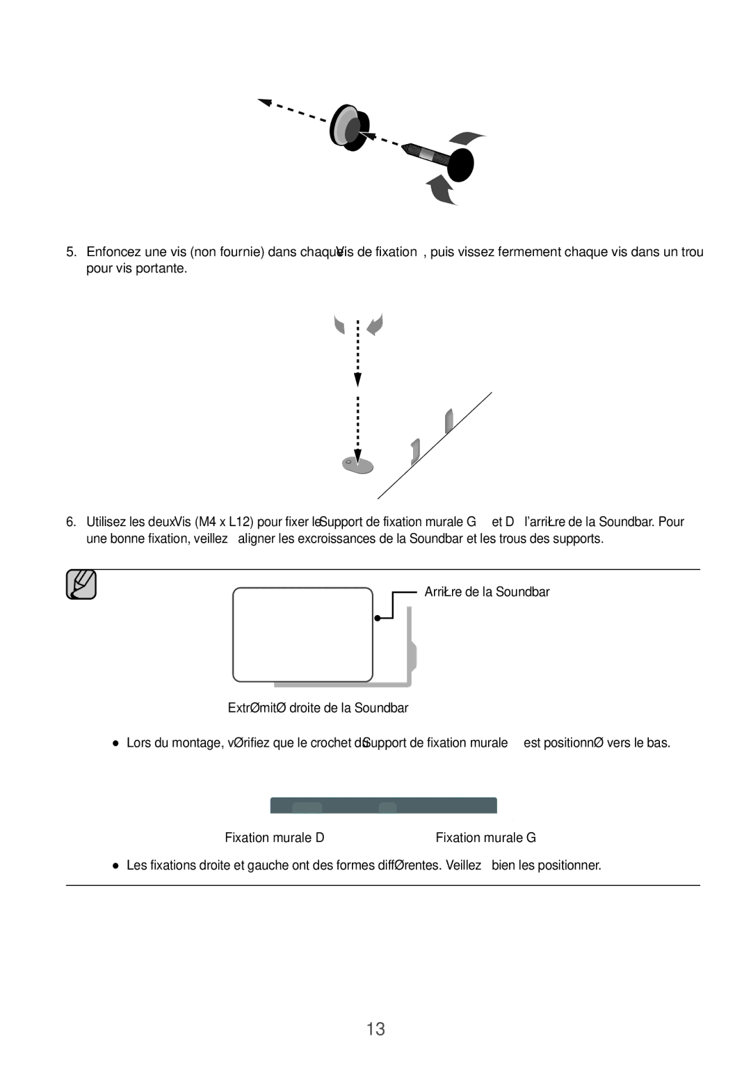 Samsung HW-K550/EN, HW-K551/EN, HW-K551/ZF manual Arrière de la Soundbar Extrémité droite de la Soundbar, Fixation murale D 