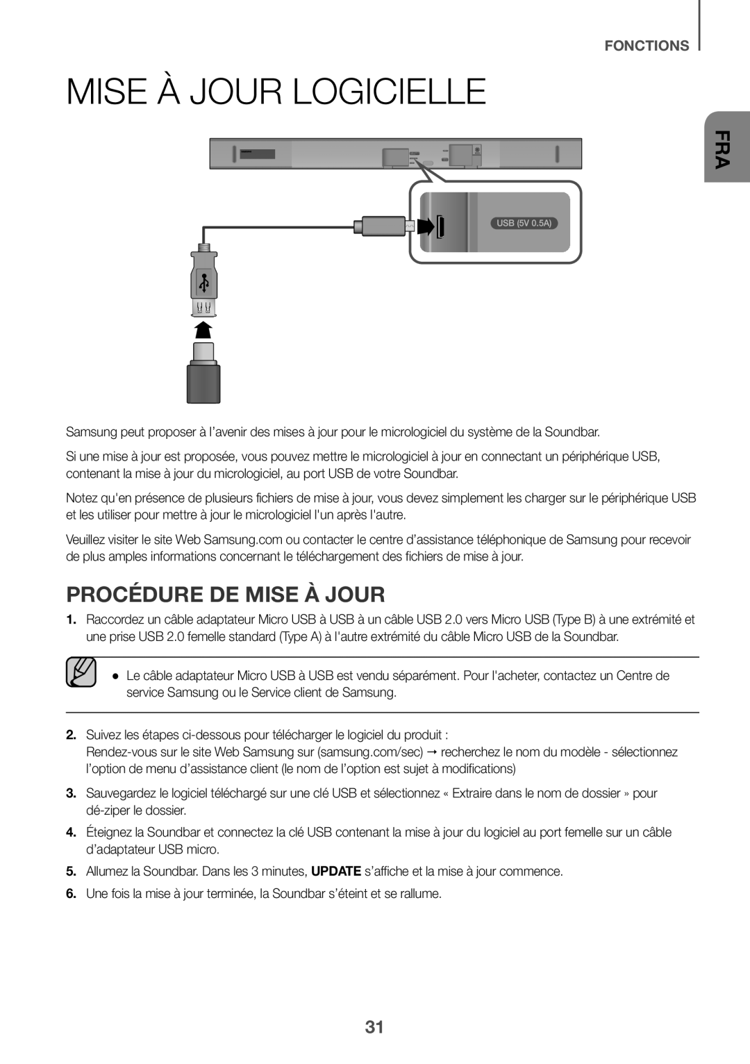 Samsung HW-K550/EN, HW-K551/EN, HW-K551/ZF, HW-K550/ZF, HW-K561/XE manual Mise À Jour Logicielle, Procédure DE Mise À Jour 