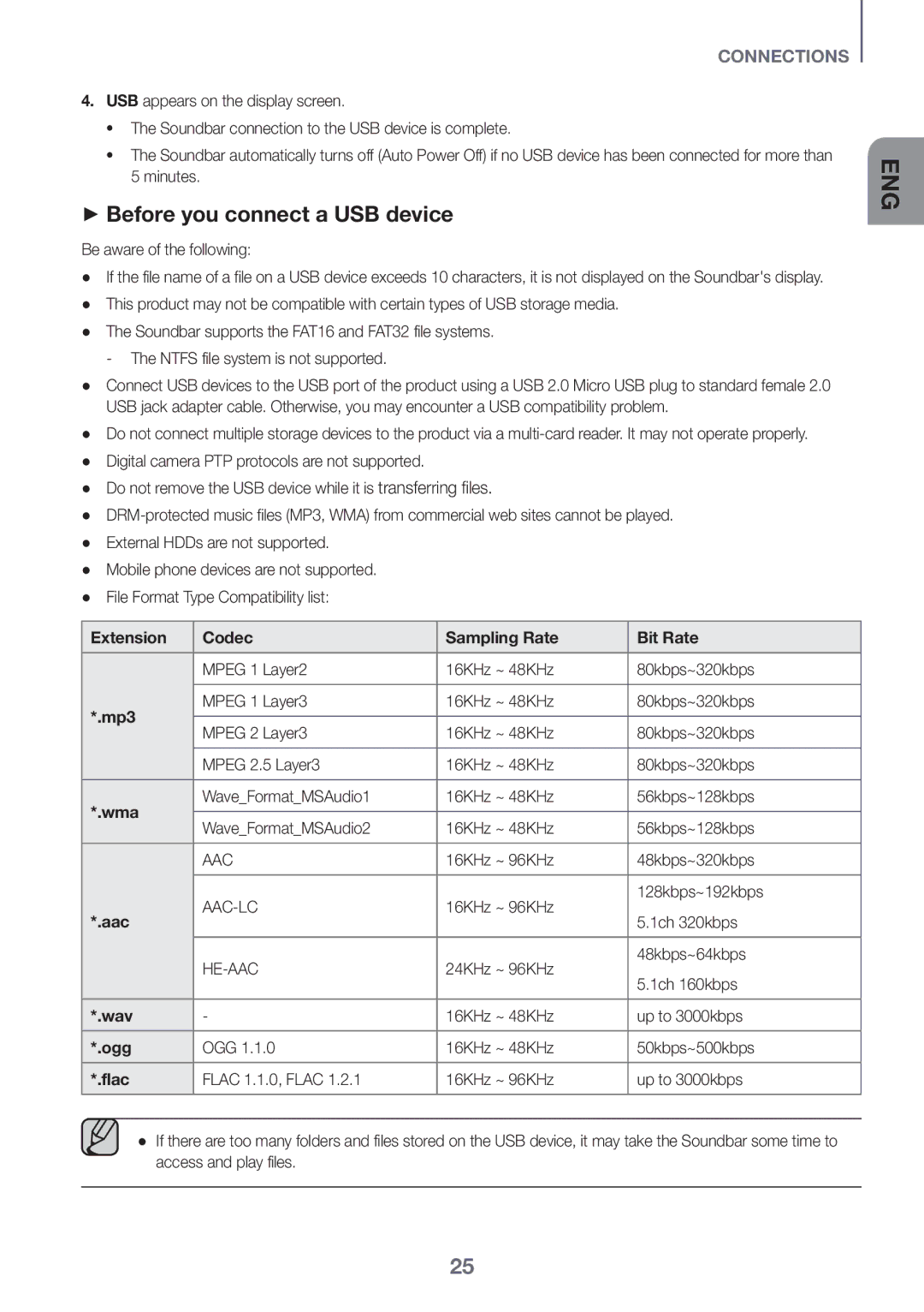 Samsung HW-K550/EN, HW-K551/EN, HW-K551/ZF, HW-K550/ZF, HW-K561/XE, HW-K560/XE manual ++Before you connect a USB device 