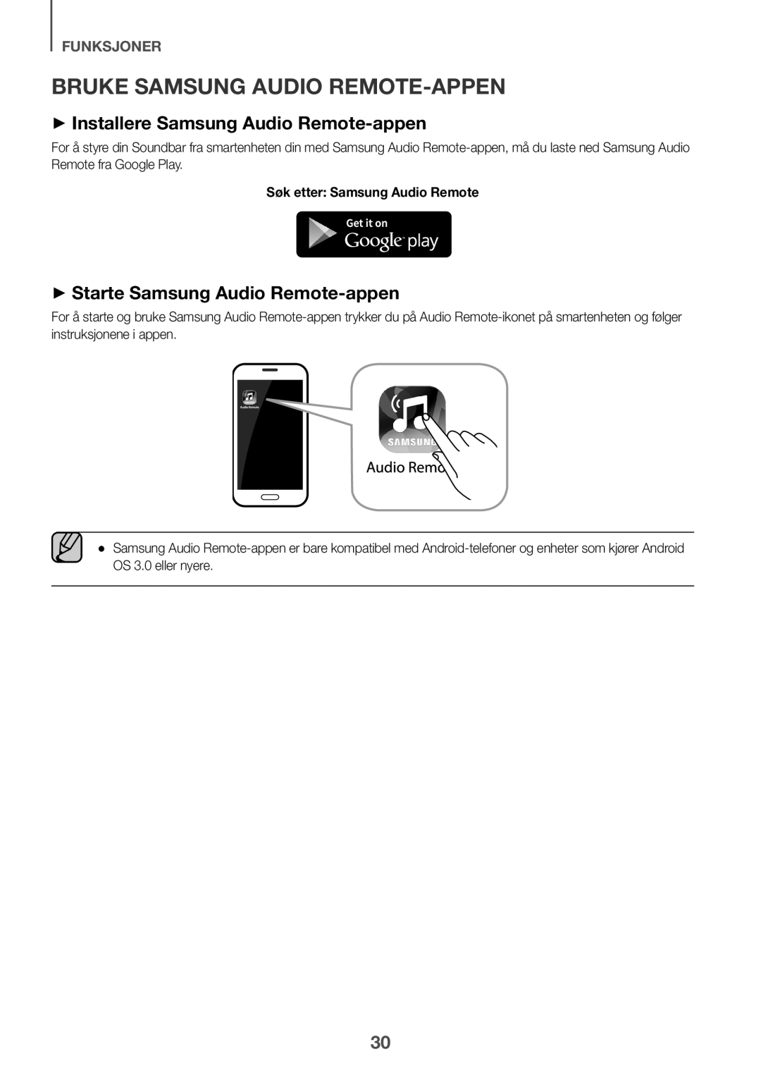 Samsung HW-K551/EN, HW-K550/EN, HW-K551/ZF manual Bruke Samsung Audio REMOTE-APPEN, ++Installere Samsung Audio Remote-appen 