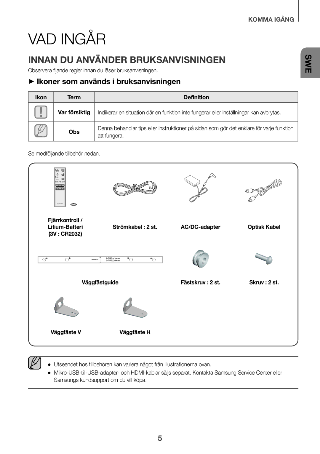 Samsung HW-K560/XE, HW-K551/EN manual VAD Ingår, Innan DU Använder Bruksanvisningen, ++Ikoner som används i bruksanvisningen 