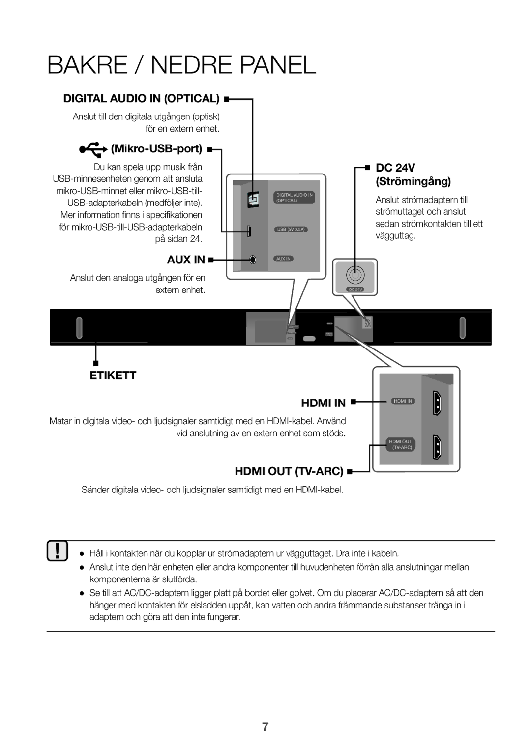 Samsung HW-K550/EN, HW-K551/EN, HW-K551/ZF, HW-K550/ZF, HW-K561/XE, HW-K560/XE manual Bakre / Nedre Panel 