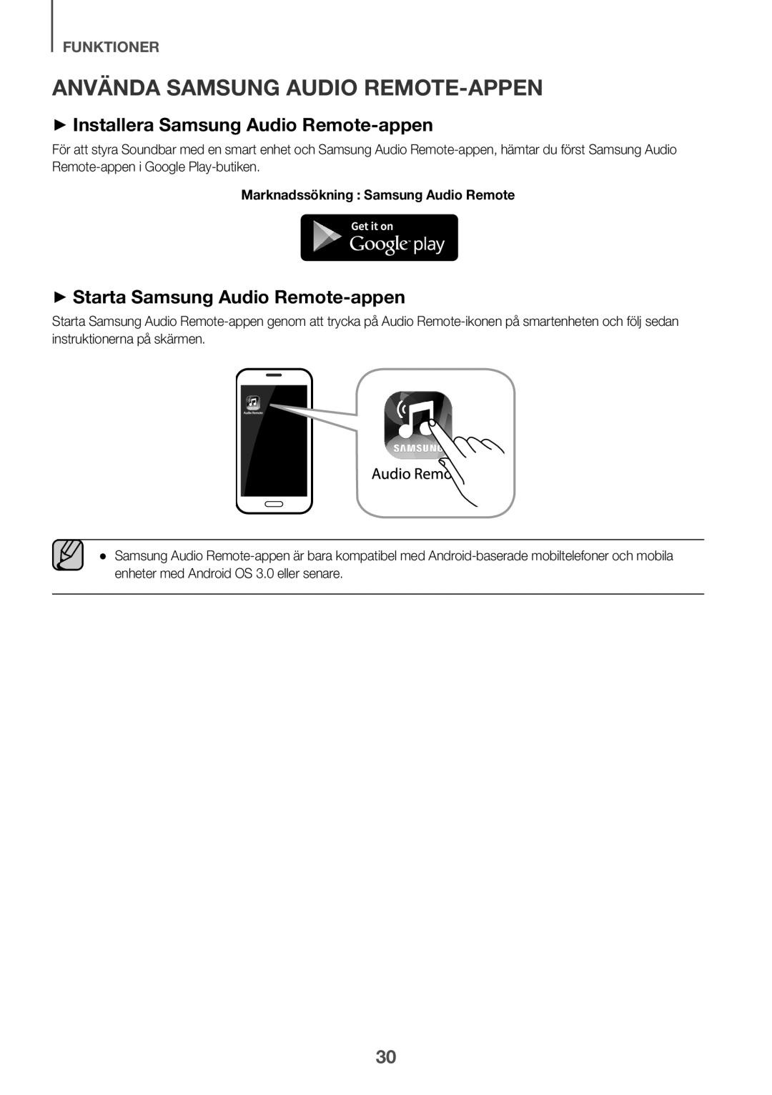 Samsung HW-K551/EN, HW-K550/EN, HW-K551/ZF manual Använda Samsung Audio REMOTE-APPEN, ++Installera Samsung Audio Remote-appen 