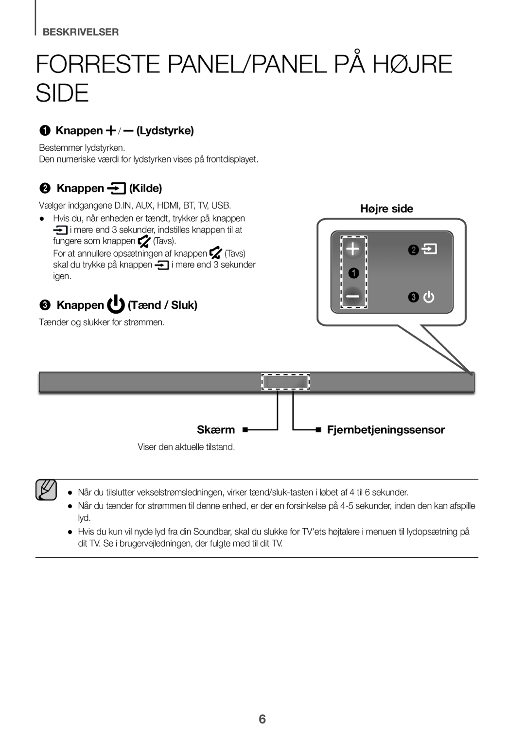 Samsung HW-K551/EN, HW-K550/EN, HW-K551/ZF, HW-K550/ZF, HW-K561/XE Forreste PANEL/PANEL PÅ Højre Side, Fjernbetjeningssensor 