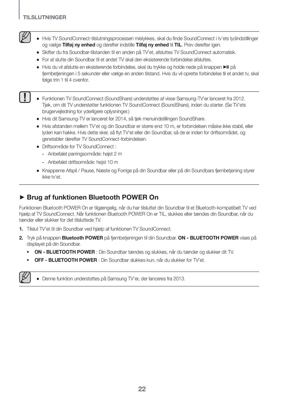 Samsung HW-K561/XE, HW-K551/EN, HW-K550/EN, HW-K551/ZF, HW-K550/ZF, HW-K560/XE manual ++Brug af funktionen Bluetooth Power On 