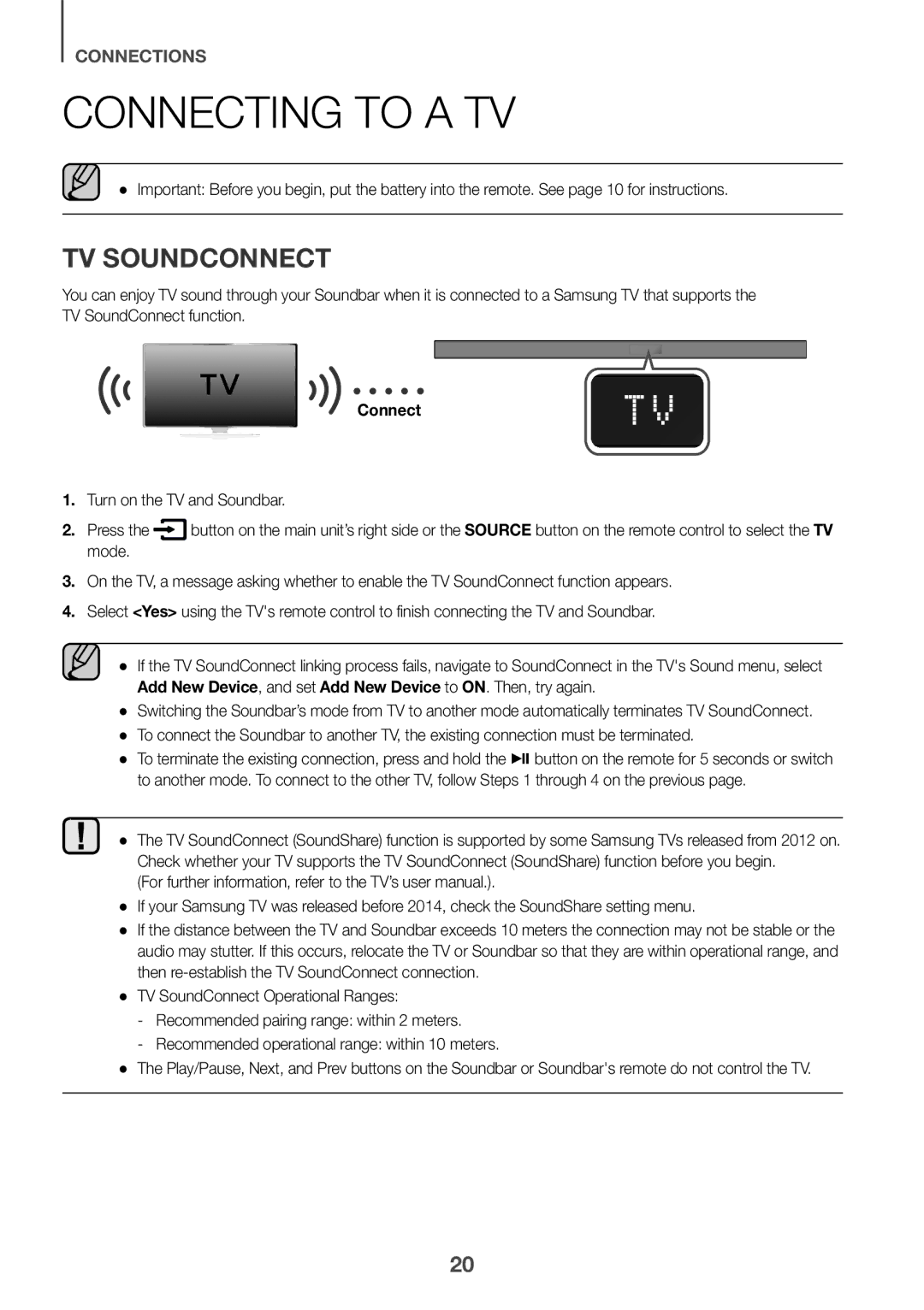 Samsung HW-K551/ZF, HW-K551/EN, HW-K550/EN, HW-K550/ZF, HW-K561/XE, HW-K560/XE manual Connecting to a TV, TV Soundconnect 