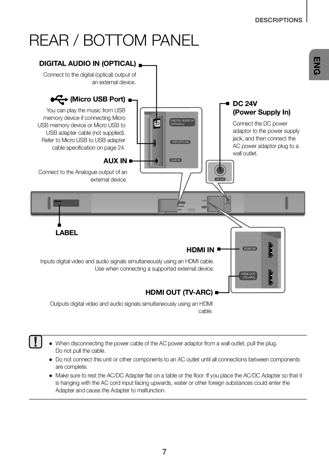 Samsung HW-K550/EN, HW-K551/EN, HW-K551/ZF, HW-K550/ZF, HW-K561/XE, HW-K560/XE Rear / Bottom Panel, Digital Audio in Optical 