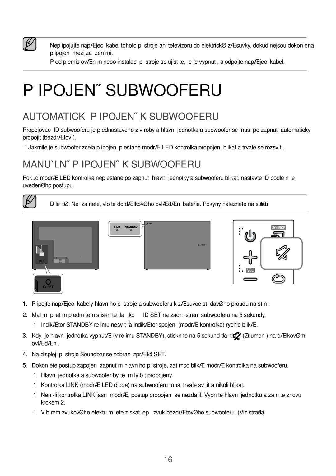 Samsung HW-K561/XE, HW-K551/EN Připojení Subwooferu, Automatické Připojení K Subwooferu, Manuální Připojení K Subwooferu 