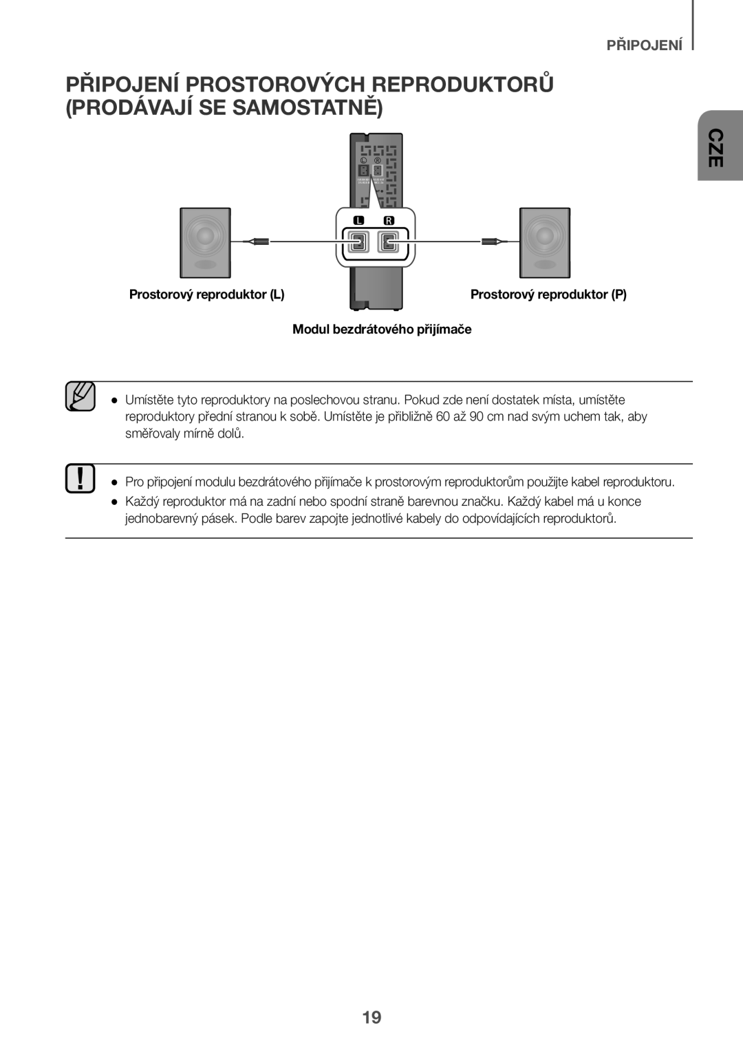 Samsung HW-K550/EN, HW-K551/EN manual Připojení Prostorových Reproduktorů Prodávají SE Samostatně, Prostorový reproduktor L 