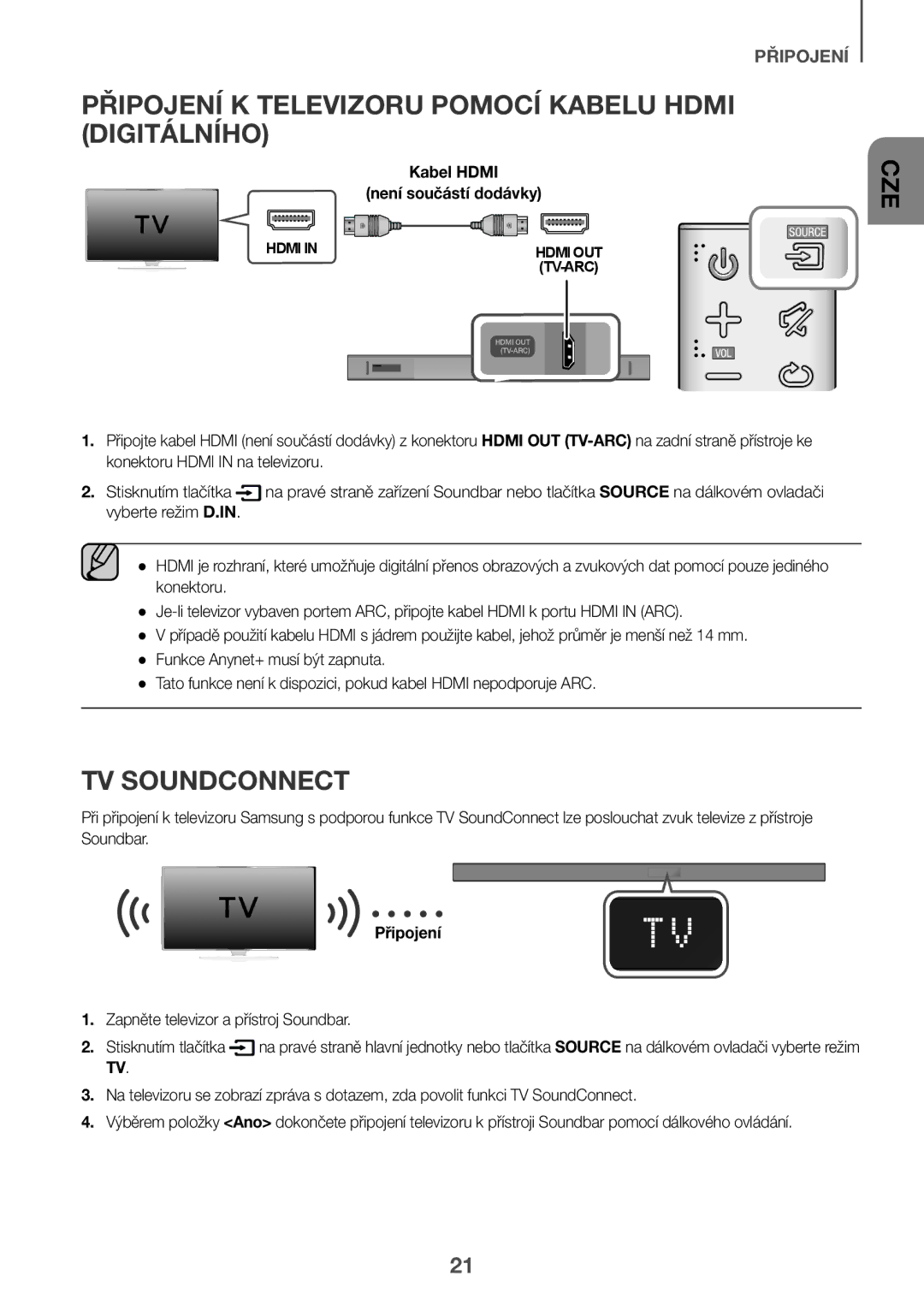 Samsung HW-K550/ZF, HW-K551/EN, HW-K550/EN, HW-K551/ZF, HW-K561/XE manual Připojení K Televizoru Pomocí Kabelu Hdmi Digitálního 