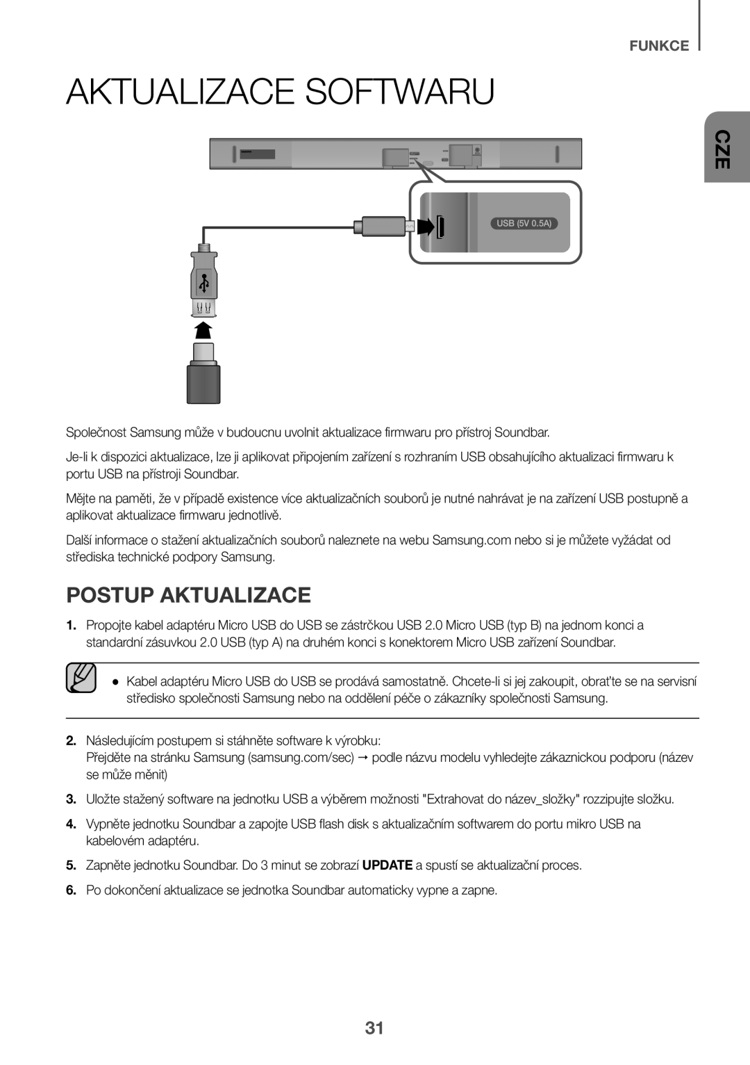 Samsung HW-K550/EN manual Aktualizace Softwaru, Postup Aktualizace, Následujícím postupem si stáhněte software k výrobku 