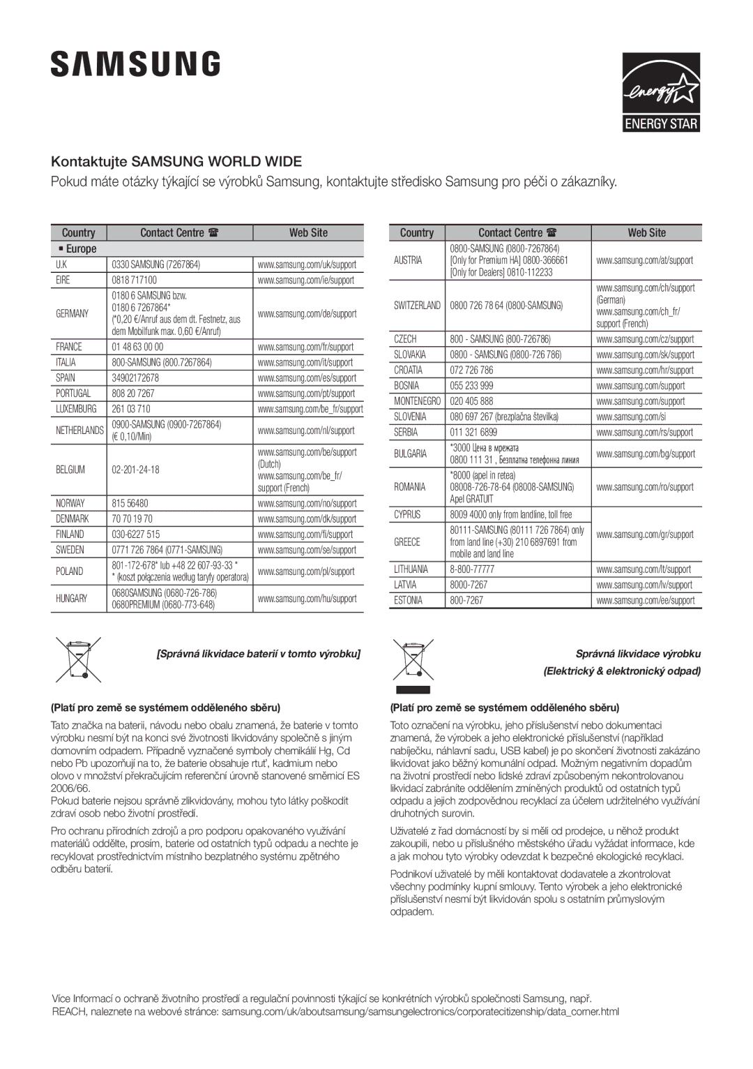 Samsung HW-K551/EN, HW-K550/EN, HW-K551/ZF, HW-K550/ZF, HW-K561/XE, HW-K560/XE Platí pro země se systémem odděleného sběru 