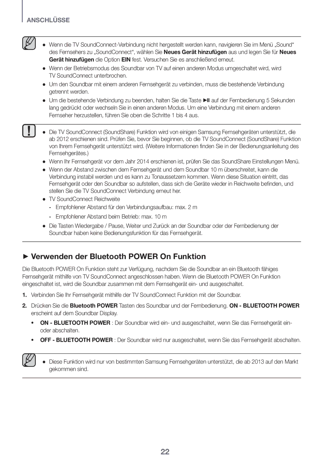 Samsung HW-K561/XE, HW-K551/EN, HW-K550/EN, HW-K551/ZF, HW-K550/ZF, HW-K560/XE ++Verwenden der Bluetooth Power On Funktion 