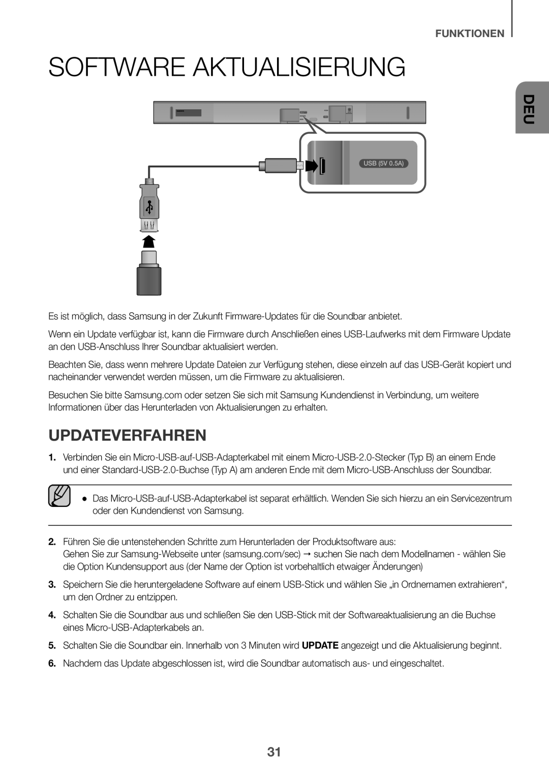 Samsung HW-K550/EN, HW-K551/EN, HW-K551/ZF, HW-K550/ZF, HW-K561/XE, HW-K560/XE manual Software Aktualisierung, Updateverfahren 