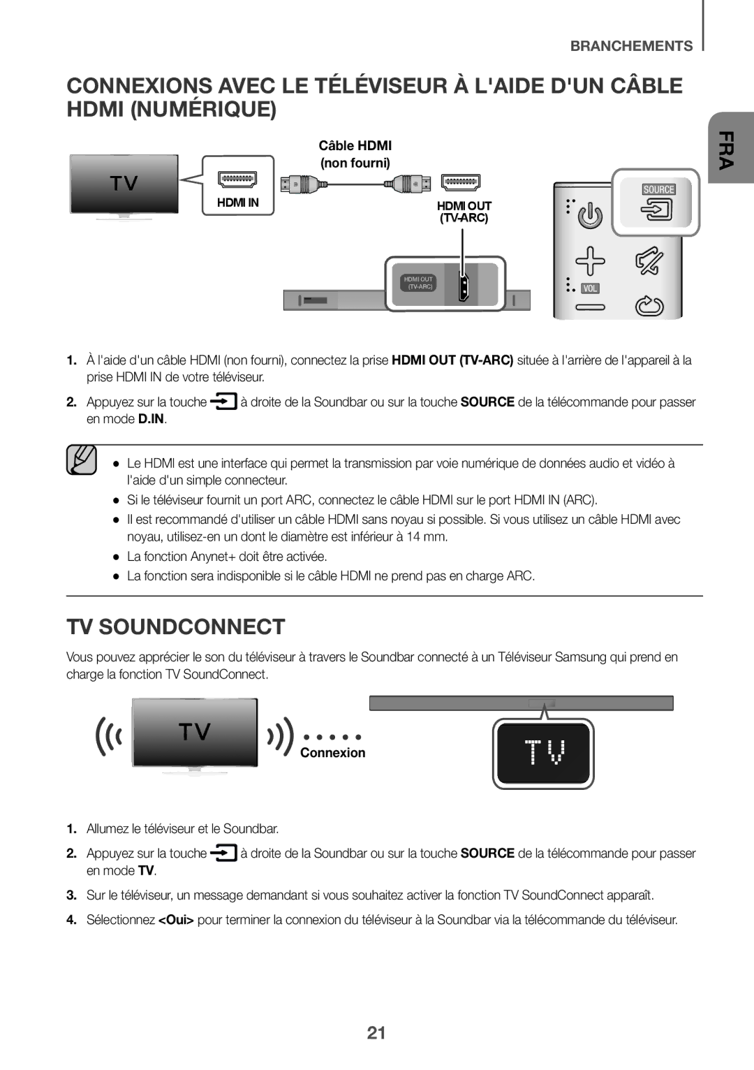 Samsung HW-K550/ZF, HW-K551/EN manual Connexion, Allumez le téléviseur et le Soundbar Appuyez sur la touche, En mode TV 