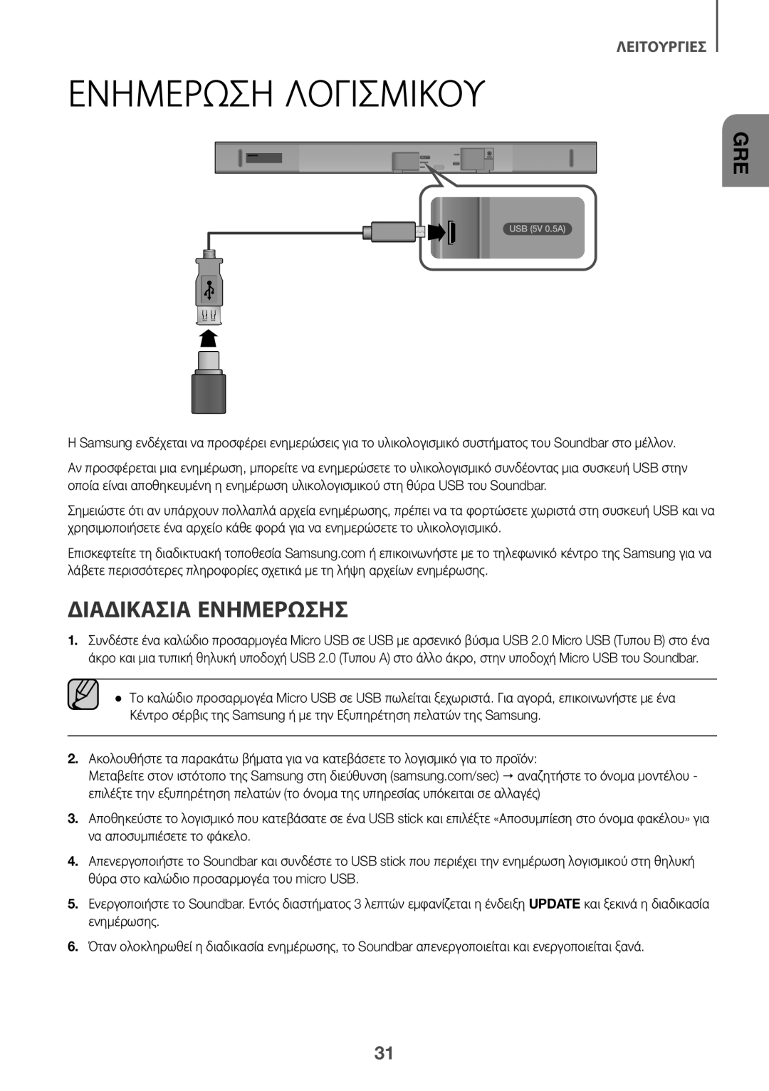 Samsung HW-K550/EN, HW-K551/EN, HW-K551/ZF, HW-K550/ZF, HW-K561/XE, HW-K560/XE Ενημερωση Λογισμικου, Διαδικασία Ενημέρωσησ 