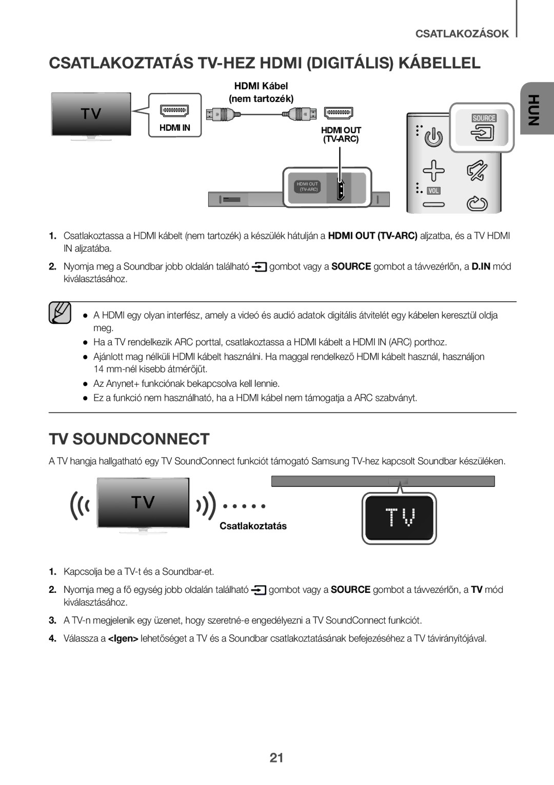 Samsung HW-K550/ZF, HW-K551/EN, HW-K550/EN manual Csatlakoztatás TV-HEZ Hdmi Digitális Kábellel, Hdmi Kábel Nem tartozék 