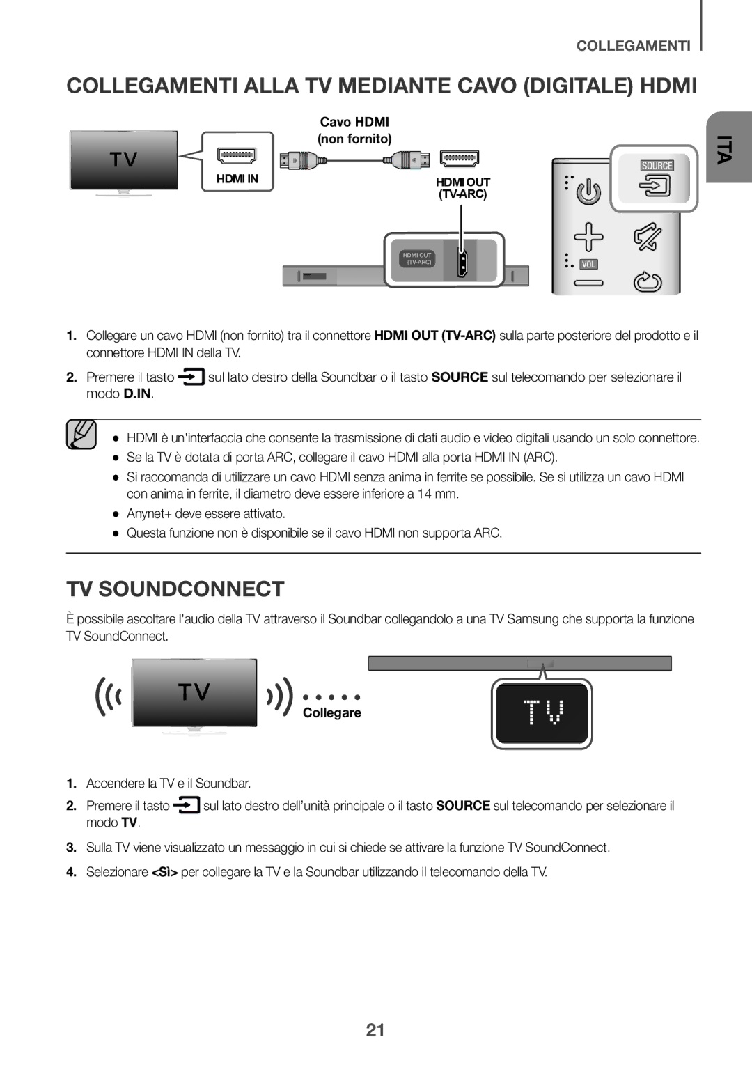 Samsung HW-K550/ZF, HW-K551/EN, HW-K550/EN, HW-K551/ZF manual Collegamenti Alla TV Mediante Cavo Digitale Hdmi, Collegare 