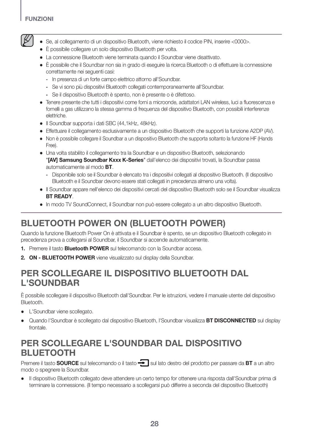 Samsung HW-K561/XE, HW-K551/EN manual PER Scollegare IL Dispositivo Bluetooth DAL Lsoundbar, Modo o spegnere la Soundbar 