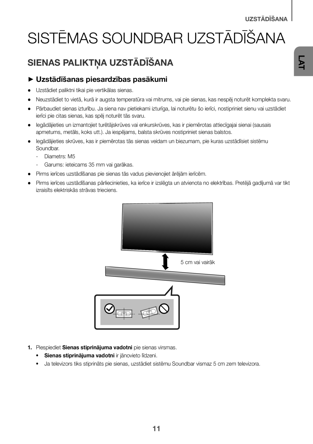 Samsung HW-K560/XE, HW-K551/EN, HW-K550/EN, HW-K551/ZF Sienas Paliktņa Uzstādīšana, ++Uzstādīšanas piesardzības pasākumi 