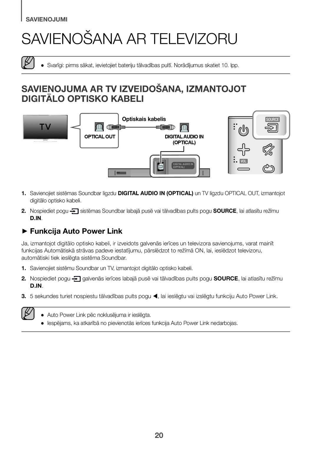 Samsung HW-K551/ZF, HW-K551/EN, HW-K550/EN manual Savienošana AR Televizoru, ++Funkcija Auto Power Link, Nospiediet pogu 