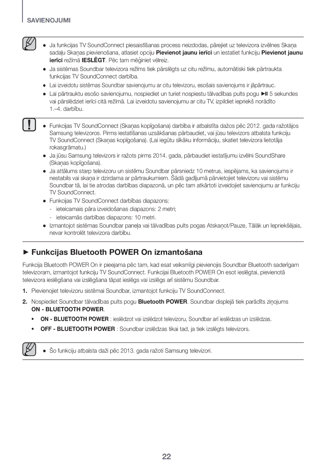 Samsung HW-K561/XE, HW-K551/EN, HW-K550/EN, HW-K551/ZF manual ++Funkcijas Bluetooth Power On izmantošana, On Bluetooth Power 