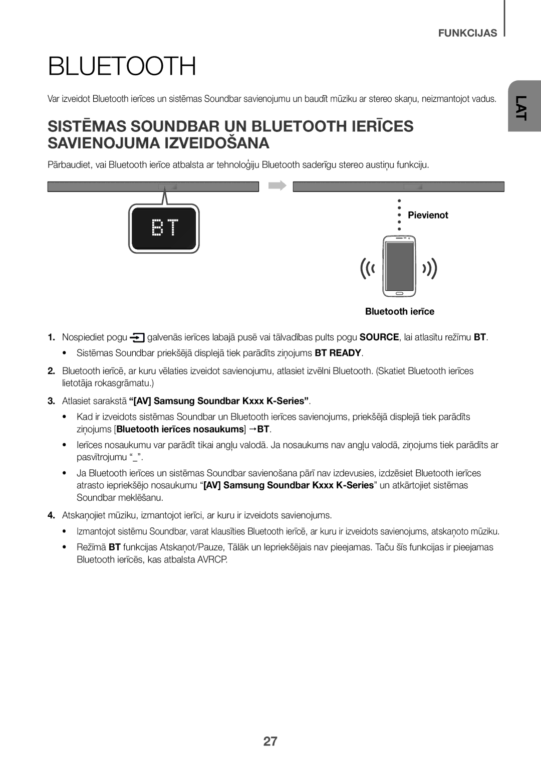 Samsung HW-K550/ZF, HW-K551/EN, HW-K550/EN Pievienot Bluetooth ierīce, Atlasiet sarakstā AV Samsung Soundbar Kxxx K-Series 