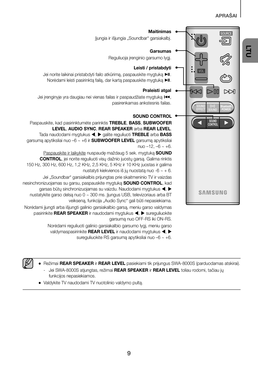 Samsung HW-K550/ZF, HW-K551/EN manual Garsumas, Reguliuoja įrenginio garsumo lygį, Leisti / pristabdyti, Praleisti atgal 