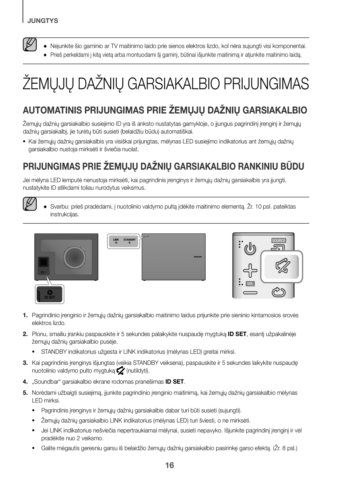 Samsung HW-K561/XE, HW-K551/EN, HW-K550/EN, HW-K551/ZF, HW-K550/ZF, HW-K560/XE manual Žemųjų Dažnių Garsiakalbio Prijungimas 