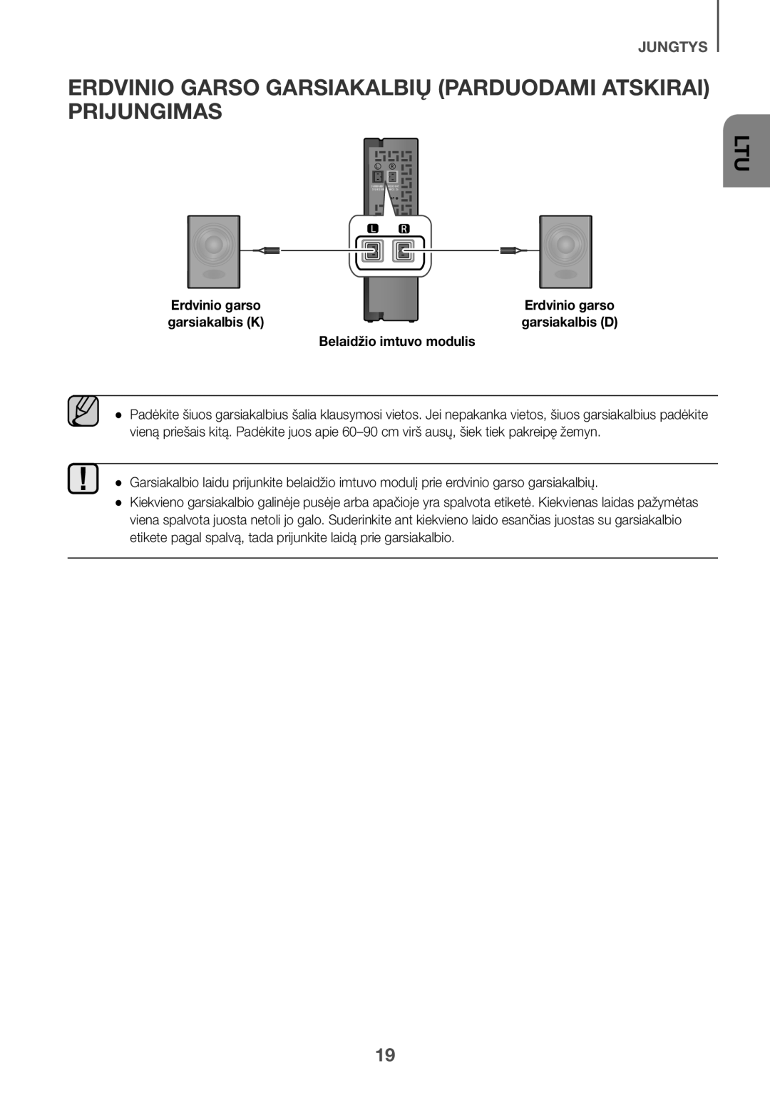 Samsung HW-K550/EN, HW-K551/EN manual Erdvinio Garso Garsiakalbių Parduodami Atskirai Prijungimas, Belaidžio imtuvo modulis 